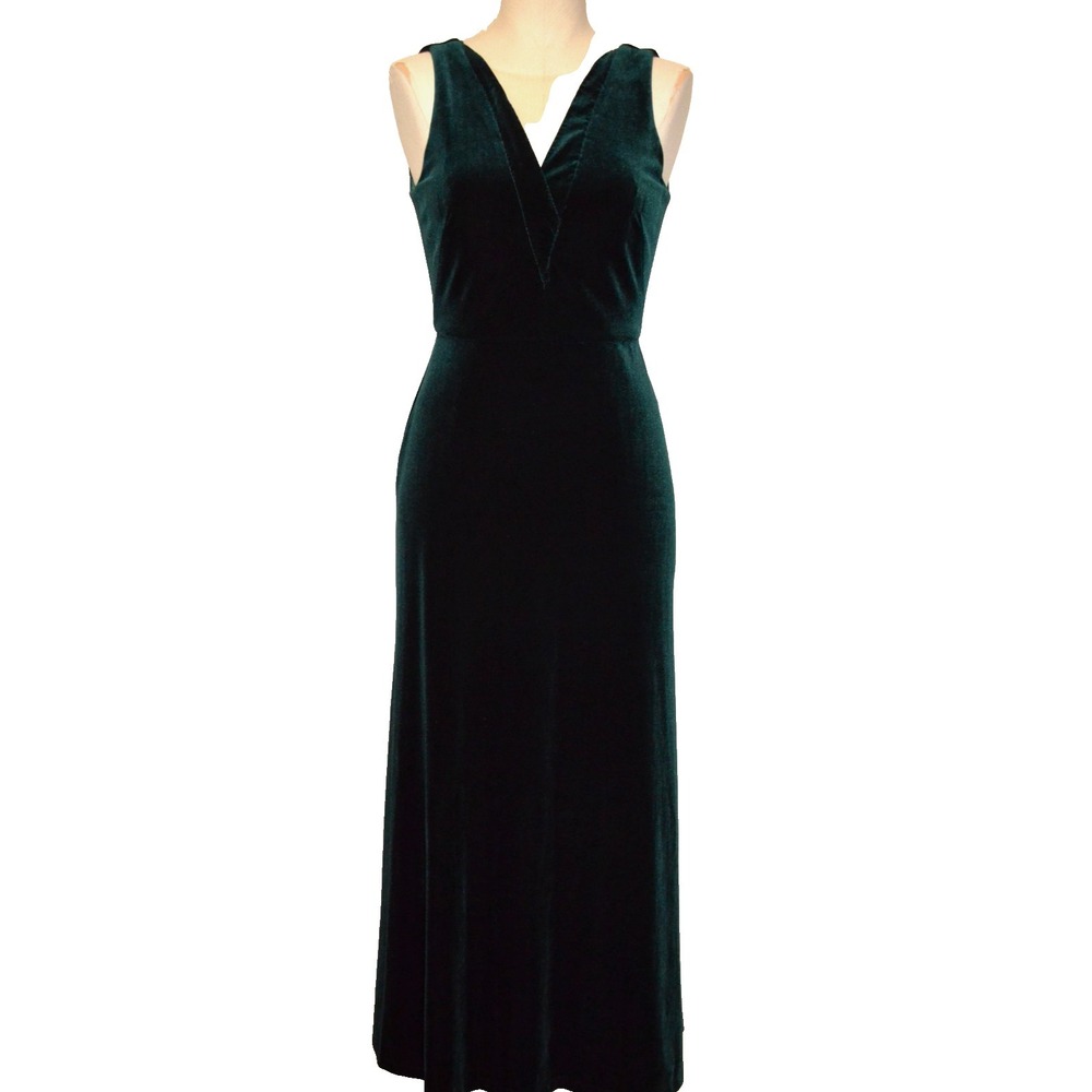 Jenny Yoo Collection Green Velvet Maxi Dress Womens Size 2 Deep V Plunge